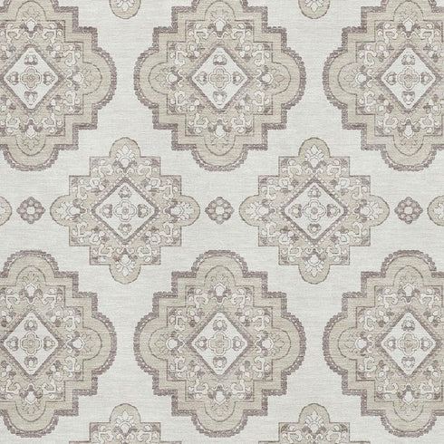 5' X 8' Ivory And Beige Medallion Washable Area Rug With UV Protection