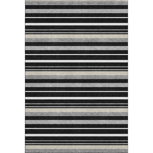 5' X 8' Black Ivory And Gray Striped Washable Area Rug With UV Protection
