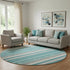 8' Teal Ivory And Gray Striped Washable Round Rug With UV Protection