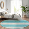 8' Teal Ivory And Gray Striped Washable Round Rug With UV Protection