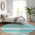 8' Teal Ivory And Gray Striped Washable Round Rug With UV Protection