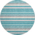 8' Teal Ivory And Gray Striped Washable Round Rug With UV Protection