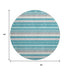 8' Teal Ivory And Gray Striped Washable Round Rug With UV Protection
