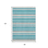 8' X 10' Teal Ivory And Gray Striped Washable Area Rug With UV Protection