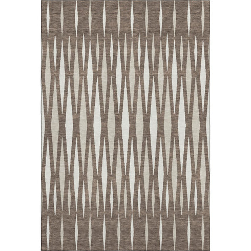 5' X 8' Brown And Ivory Geometric Washable Area Rug With UV Protection