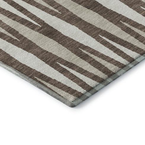 5' X 8' Brown And Ivory Geometric Washable Area Rug With UV Protection