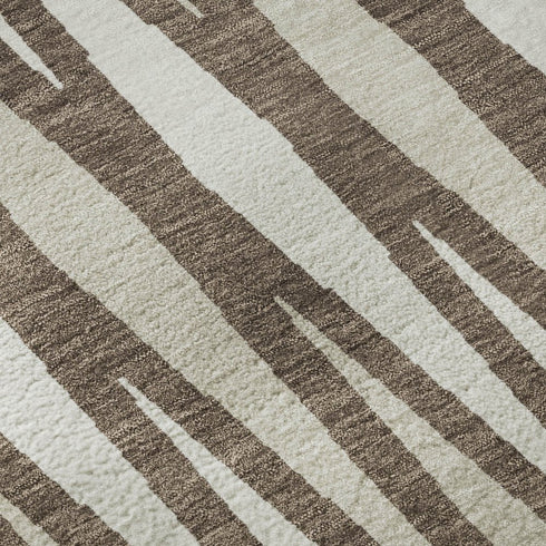 5' X 8' Brown And Ivory Geometric Washable Area Rug With UV Protection