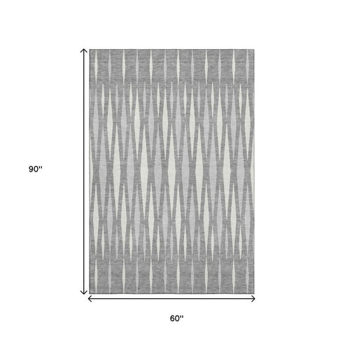 5' X 8' Gray And Ivory Geometric Washable Area Rug With UV Protection