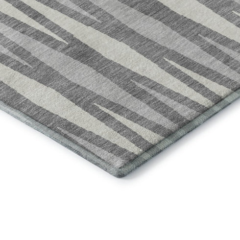 5' X 8' Gray And Ivory Geometric Washable Area Rug With UV Protection