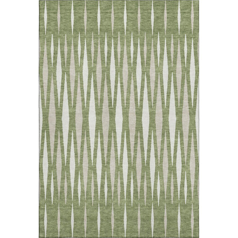 5' X 8' Green And Ivory Geometric Washable Area Rug With UV Protection