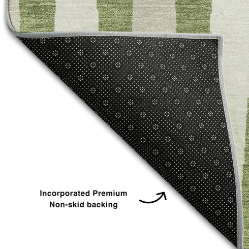 5' X 8' Green And Ivory Geometric Washable Area Rug With UV Protection