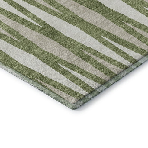 5' X 8' Green And Ivory Geometric Washable Area Rug With UV Protection