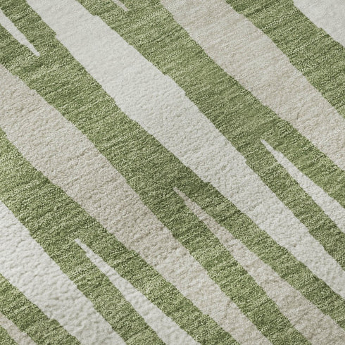 5' X 8' Green And Ivory Geometric Washable Area Rug With UV Protection