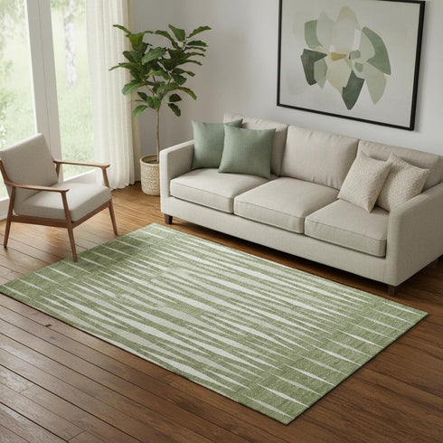 5' X 8' Green And Ivory Geometric Washable Area Rug With UV Protection