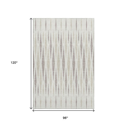8' X 10' Ivory And Beige Geometric Washable Area Rug With UV Protection