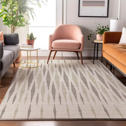 8' X 10' Ivory And Beige Geometric Washable Area Rug With UV Protection