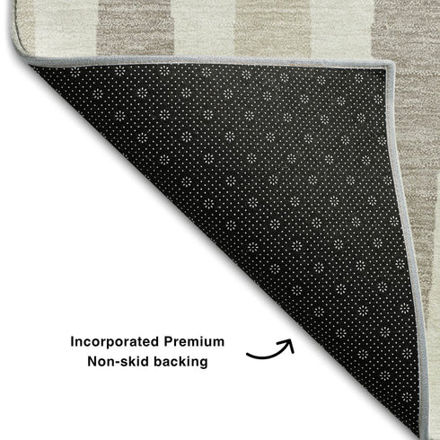 8' X 10' Ivory And Beige Geometric Washable Area Rug With UV Protection