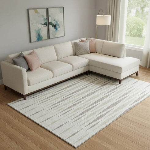 8' X 10' Ivory And Beige Geometric Washable Area Rug With UV Protection