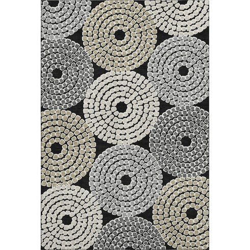 5' X 8' Black Beige And Ivory Geometric Washable Area Rug With UV Protection