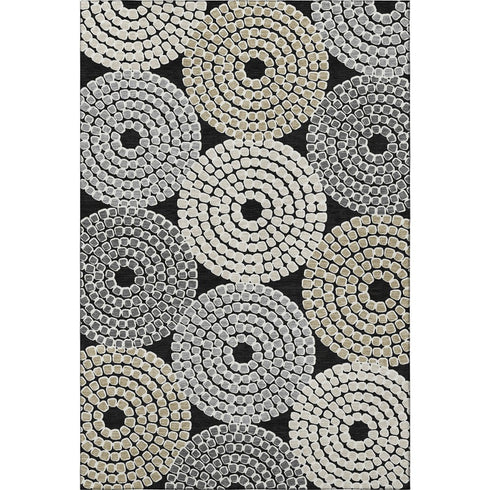 5' X 8' Black Beige And Ivory Geometric Washable Area Rug With UV Protection