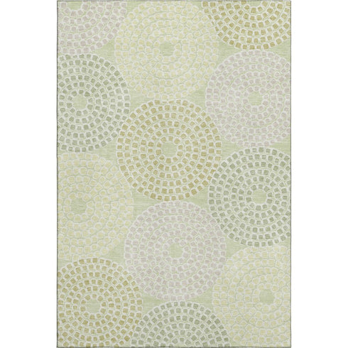 5' X 8' Mint Green Gray And Olive Green Geometric Washable Area Rug With UV Protection