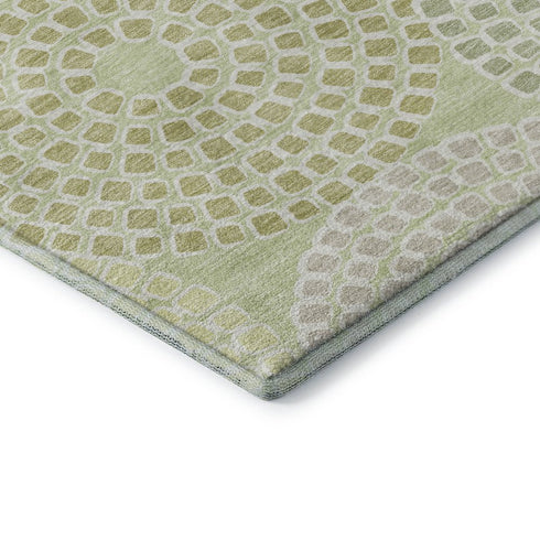 5' X 8' Mint Green Gray And Olive Green Geometric Washable Area Rug With UV Protection