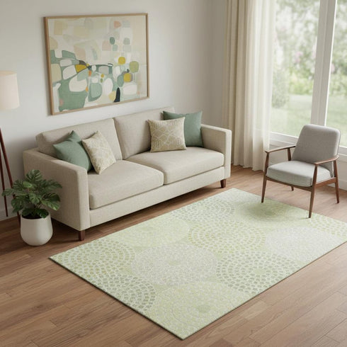 5' X 8' Mint Green Gray And Olive Green Geometric Washable Area Rug With UV Protection