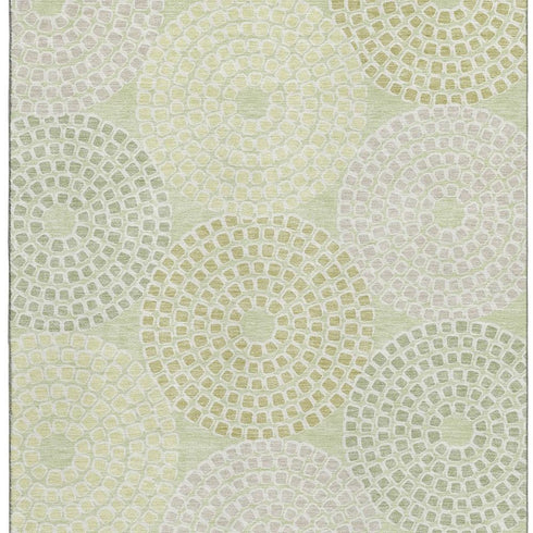 5' X 8' Mint Green Gray And Olive Green Geometric Washable Area Rug With UV Protection