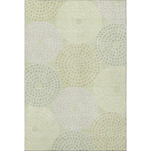 5' X 8' Mint Green Gray And Olive Green Geometric Washable Area Rug With UV Protection