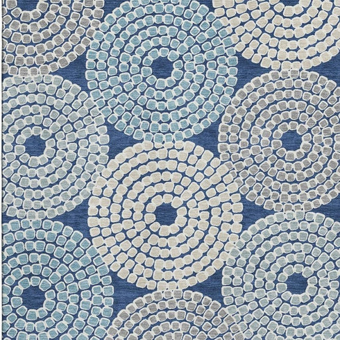 5' X 8' Navy Blue Gray And Beige Geometric Washable Area Rug With UV Protection