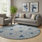 8' Navy Blue Gray And Beige Geometric Washable Round Rug With UV Protection