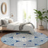 8' Navy Blue Gray And Beige Geometric Washable Round Rug With UV Protection