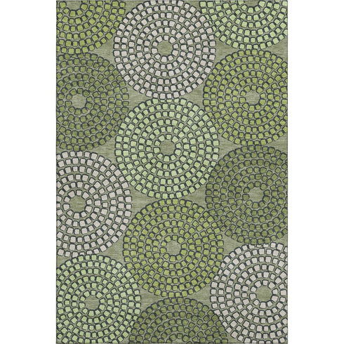 8' X 10' Olive Green Beige And Ivory Geometric Washable Area Rug With UV Protection