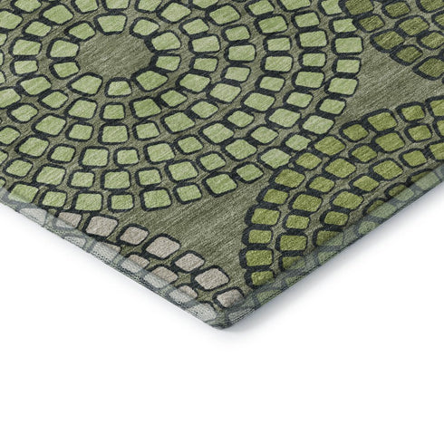 8' X 10' Olive Green Beige And Ivory Geometric Washable Area Rug With UV Protection