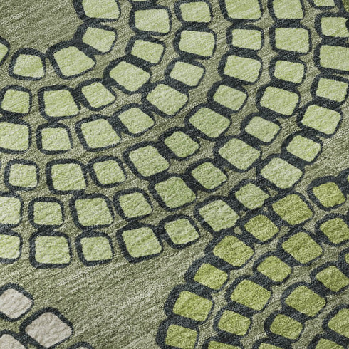 8' X 10' Olive Green Beige And Ivory Geometric Washable Area Rug With UV Protection