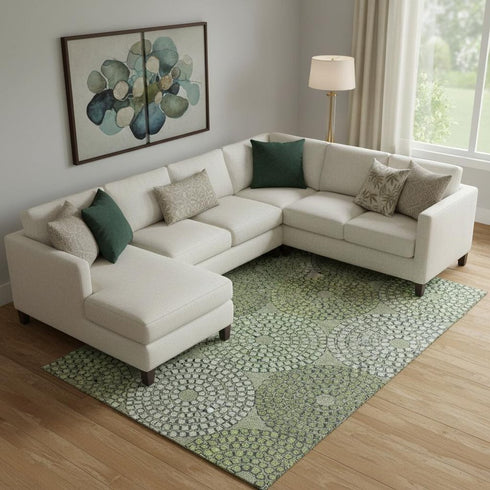 8' X 10' Olive Green Beige And Ivory Geometric Washable Area Rug With UV Protection