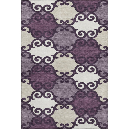 5' X 8' Eggplant Beige And Ivory Trellis Washable Area Rug With UV Protection
