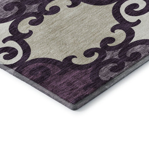 5' X 8' Eggplant Beige And Ivory Trellis Washable Area Rug With UV Protection