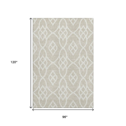 8' X 10' Beige And Ivory Trellis Washable Area Rug With UV Protection