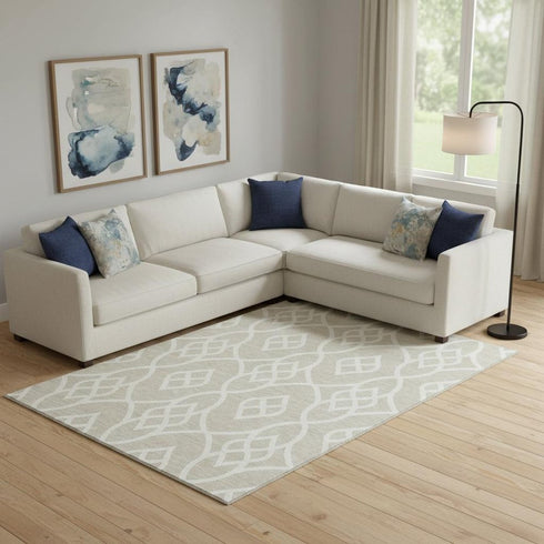8' X 10' Beige And Ivory Trellis Washable Area Rug With UV Protection