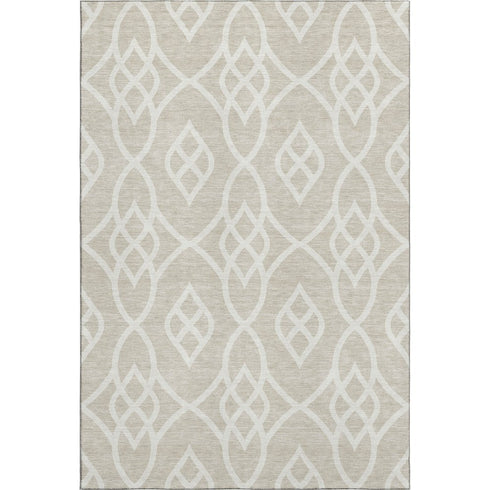 8' X 10' Beige And Ivory Trellis Washable Area Rug With UV Protection