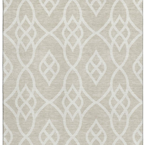 8' X 10' Beige And Ivory Trellis Washable Area Rug With UV Protection