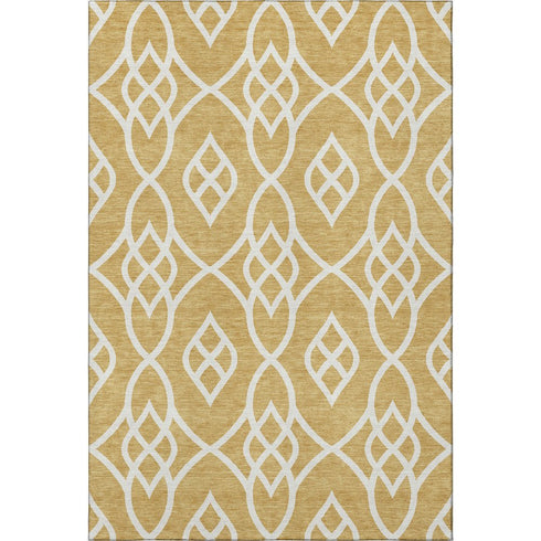 5' X 8' Gold And Ivory Trellis Washable Area Rug With UV Protection