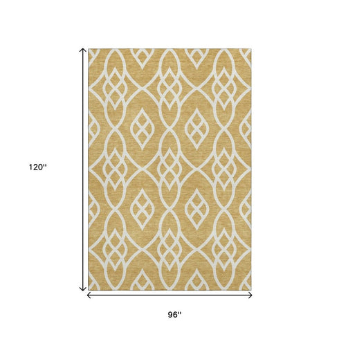 8' X 10' Gold And Ivory Trellis Washable Area Rug With UV Protection