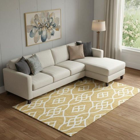 8' X 10' Gold And Ivory Trellis Washable Area Rug With UV Protection