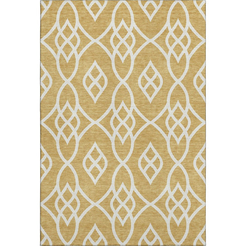 8' X 10' Gold And Ivory Trellis Washable Area Rug With UV Protection