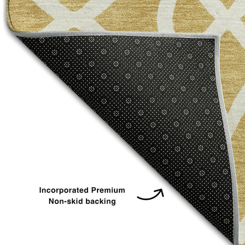8' X 10' Gold And Ivory Trellis Washable Area Rug With UV Protection