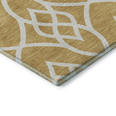 8' X 10' Gold And Ivory Trellis Washable Area Rug With UV Protection
