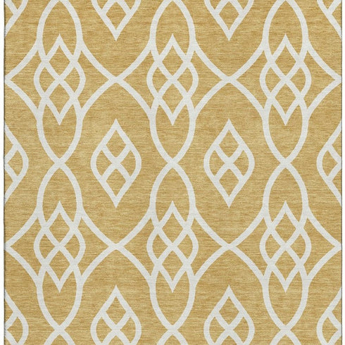 8' X 10' Gold And Ivory Trellis Washable Area Rug With UV Protection