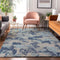 8' X 10' Navy Blue Silver And Sky Blue Floral Washable Area Rug With UV Protection